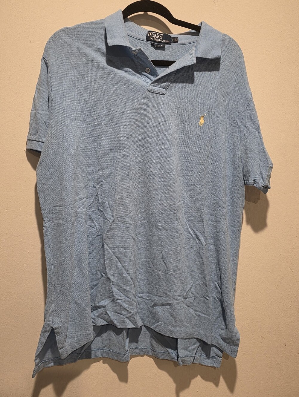 Polo Ralph Lauren Custom Fit Light Blue Polo Shirt Yellow Pony Men's Size Xl